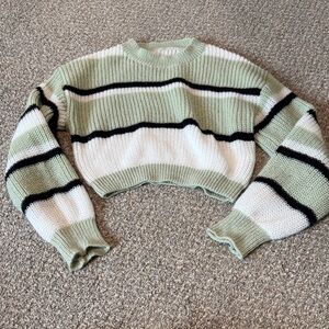 Striped Green and White Women's Sweater